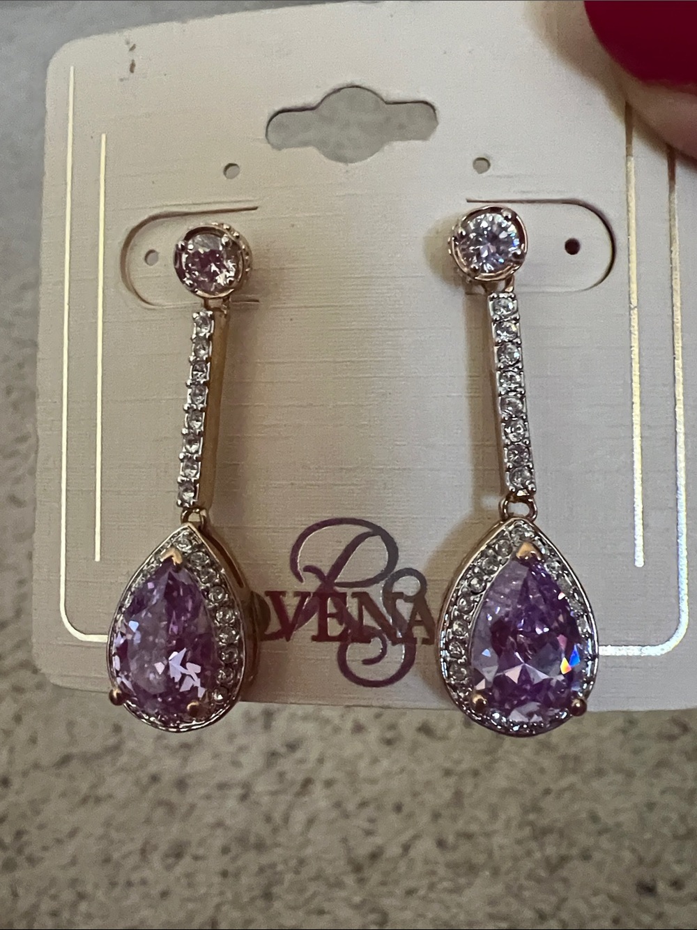 Lavender Teardrop Drop Earrings in Rose Gold Tone